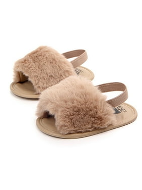 KIDSUN Infant Baby Girls Sandals Elastic Back Strap Flats Slippers Soft Shoes Toddles Boys Faux Fur Slides Shoes First Walker House Shoes